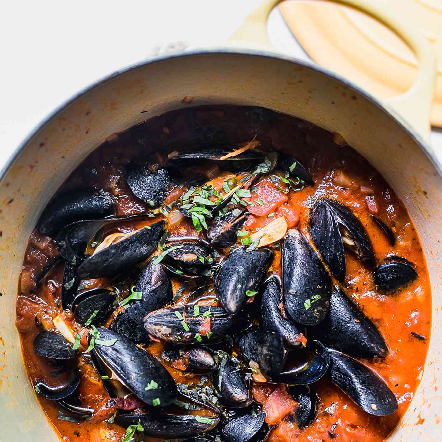 easy mussels recipe, mussels in tomato broth