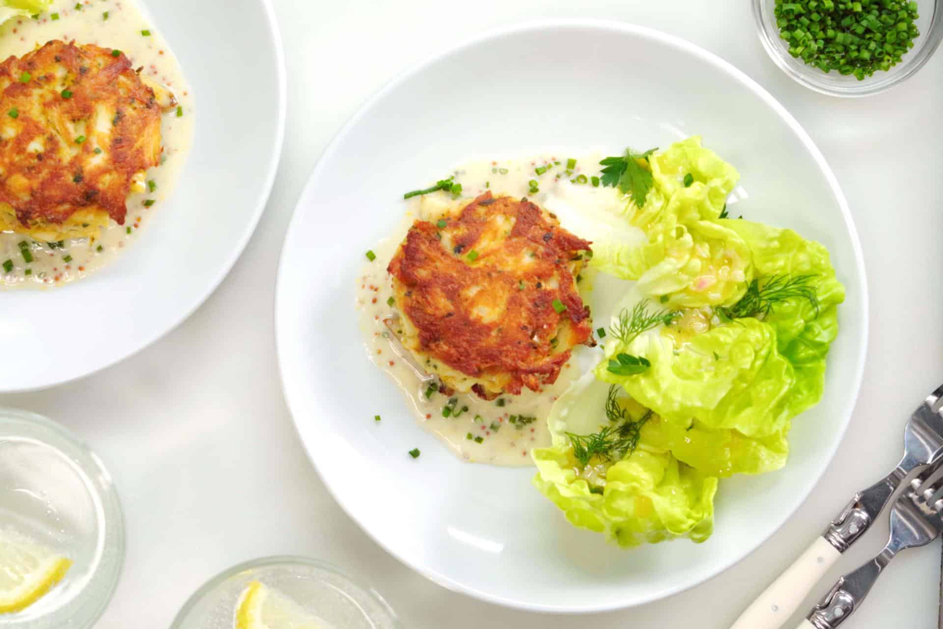 Crab Cakes With A Creamy Mustard-Chive Sauce