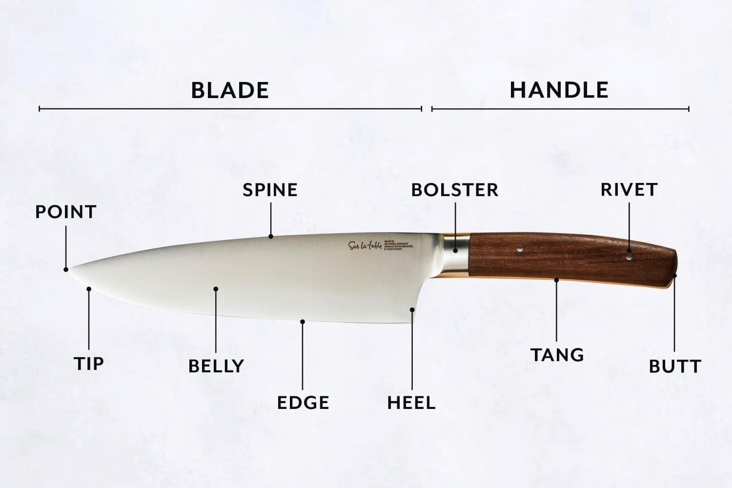 anatomy of a knife, parts of a knife, knife anatomy, how are knives made, knife anatomy infographic