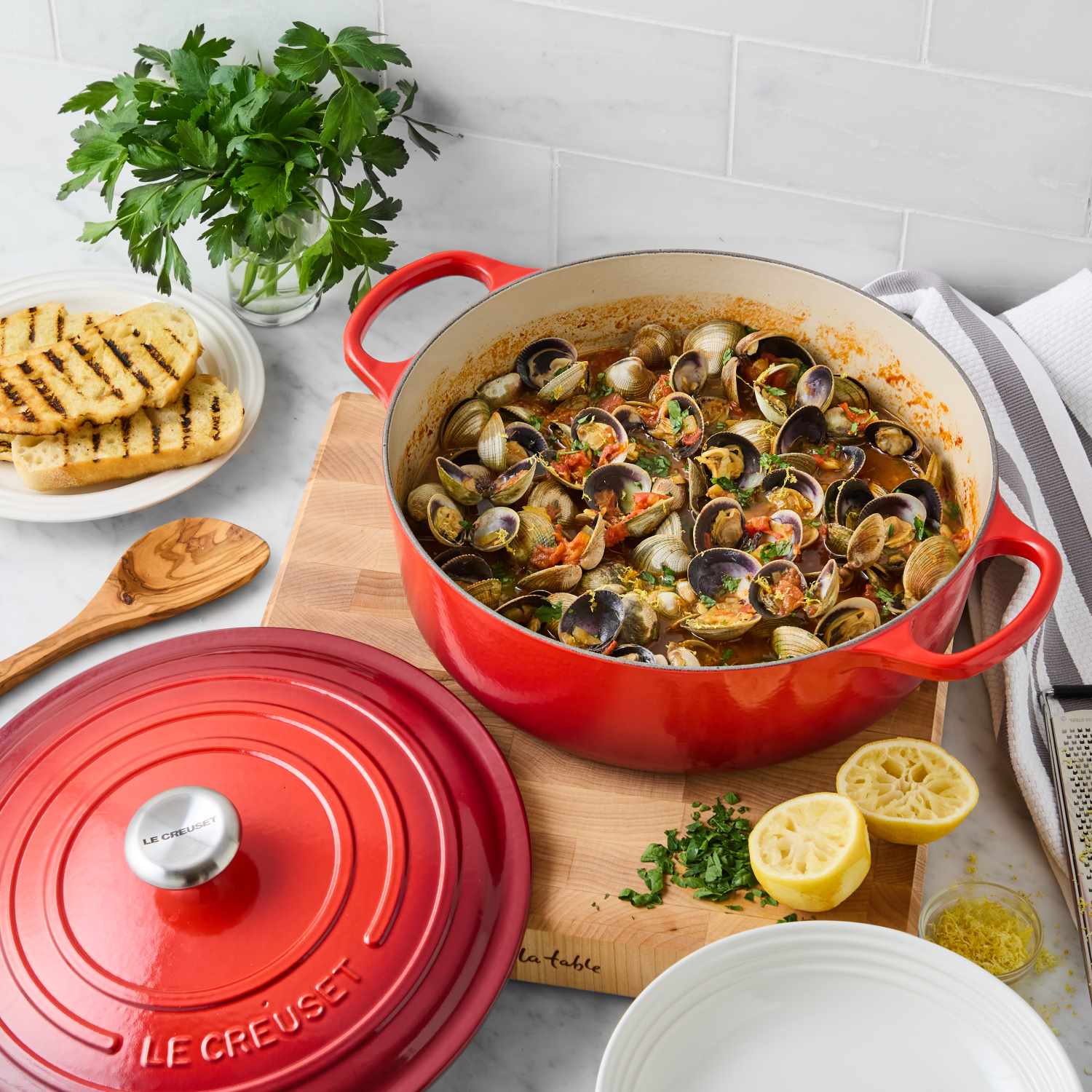 le Creuset, sur la table, staub, staub cookware, emile henry, emile henry cookware, staub cast iron, green pan cookware 