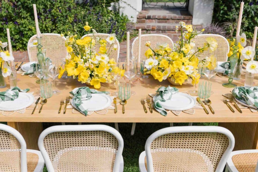 how to style a dining table, spring table setting ideas, mixing and matching dinnerware, spring tabletop decor, how to set a beautiful table, dining room refresh ideas